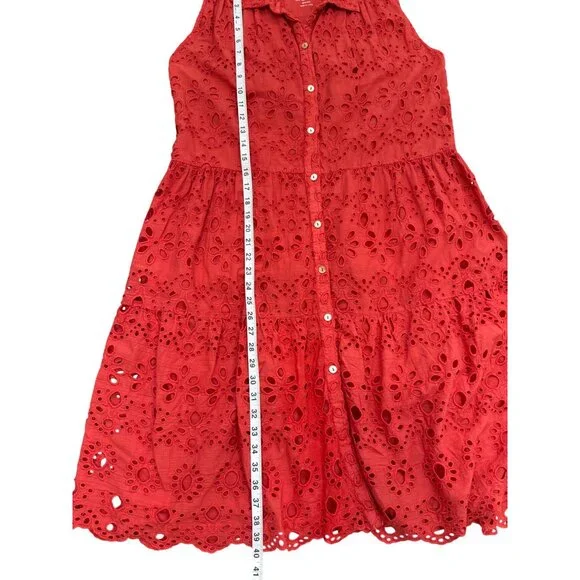 Karyn Seo Womens Sleeveless Dress Red Eyelet Button-Up Cotton Size S - Picture 6 of 8